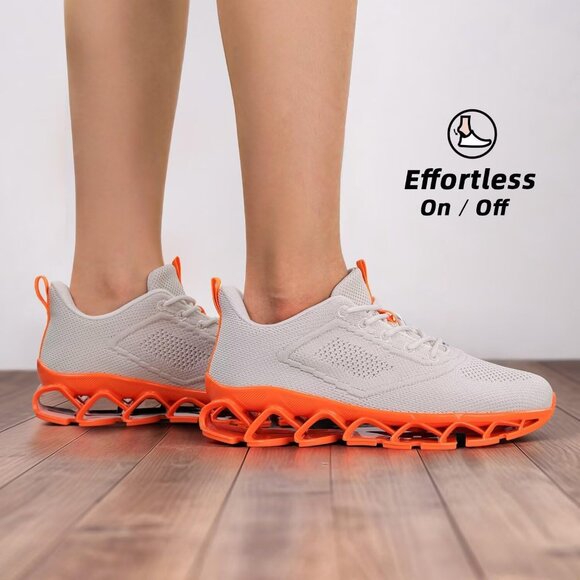 Women's Beige Orange Sport Gym Walking Running Tennis  Athletic Sneakers Shoes - Picture 7 of 7